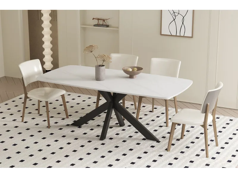 Table Ovale 'Apollo' 180 cm Style Danois en Pierre Blanche