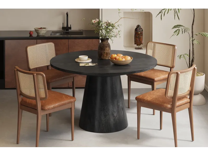 Table Ronde 'Tommy' 130 cm en Bois de Manguier Coloris Noir