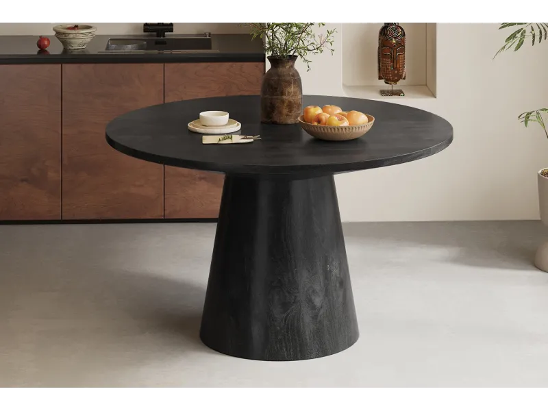 Table Ronde 'Tommy' 130 cm en Bois de Manguier Coloris Noir