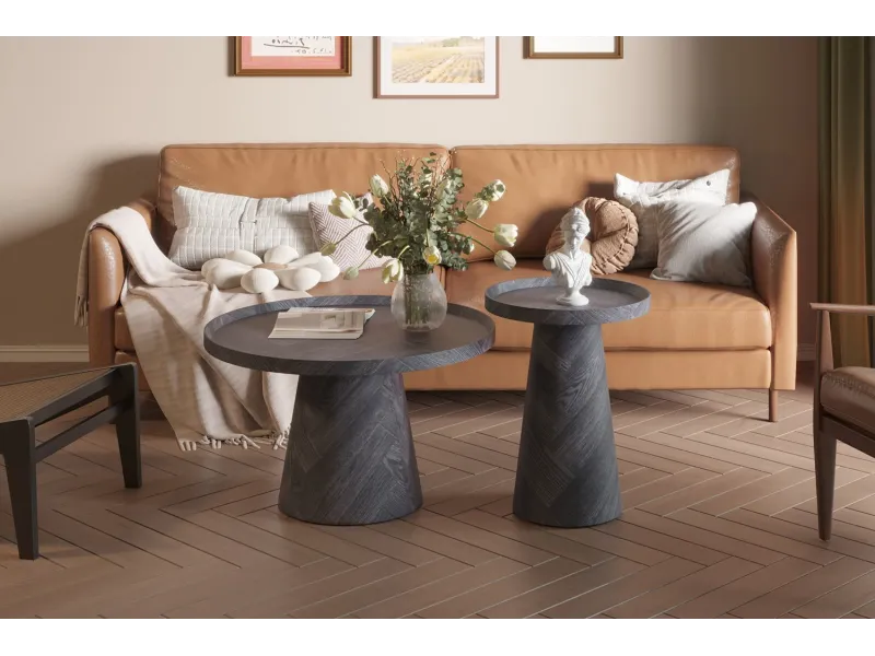 Pas cher Lot de 3 tables basses carrés style industriel en bois recyclé