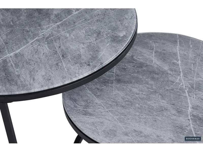 Pas cher Lot de tables basses rondes style industriel en bois massif laqué