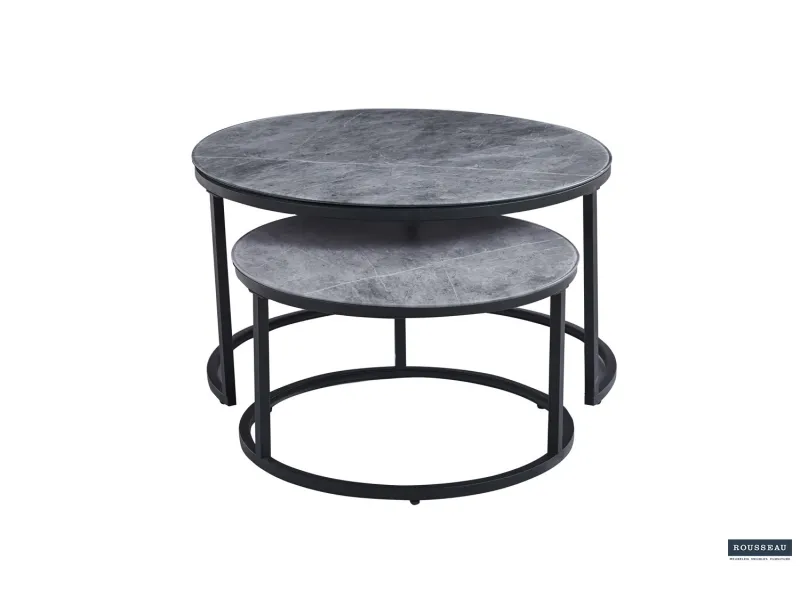 Pas cher Lot de tables basses rondes style industriel en bois massif laqué