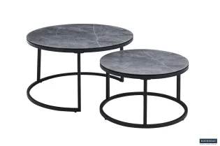 Pas cher Lot de tables basses rondes style industriel en bois massif laqué 2