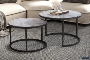 Pas cher Lot de tables basses rondes style industriel en bois massif laqué