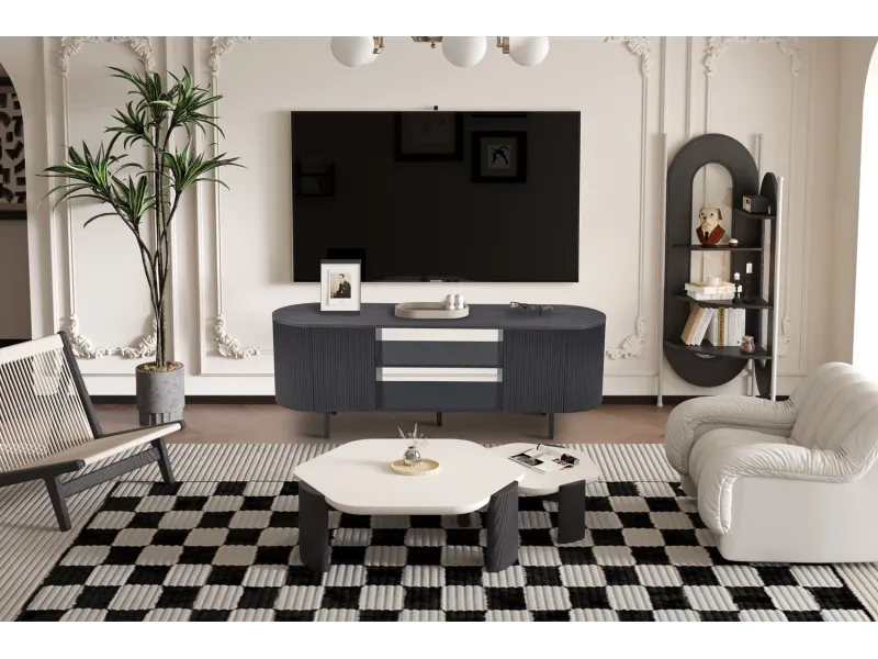 Meuble TV design |Meuble TV/HIFI blanc laqué, 2 tiroirs |adeniahome.com