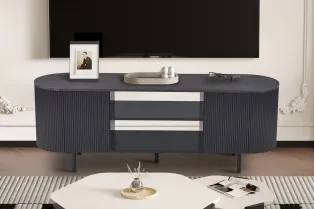 Meuble TV design |Meuble TV/HIFI blanc laqué, 2 tiroirs |adeniahome.com 2