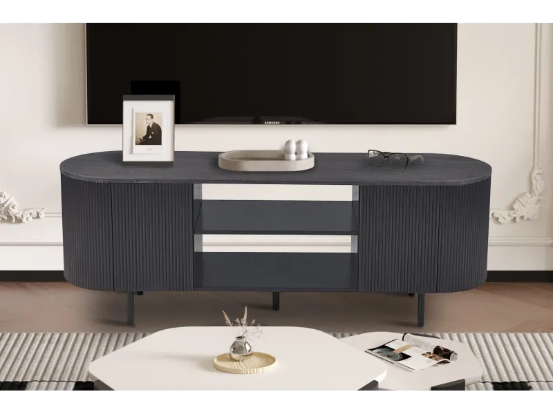 Meuble TV design |Meuble TV/HIFI blanc laqué, 2 tiroirs |adeniahome.com