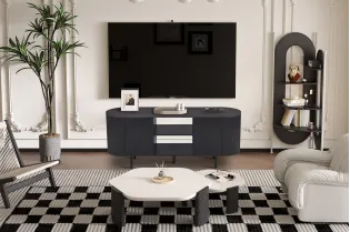 Meuble TV design |Meuble TV/HIFI blanc laqué, 2 tiroirs |adeniahome.com