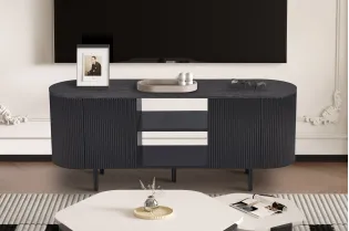 Meuble TV design |Meuble TV/HIFI blanc laqué, 2 tiroirs |adeniahome.com 2