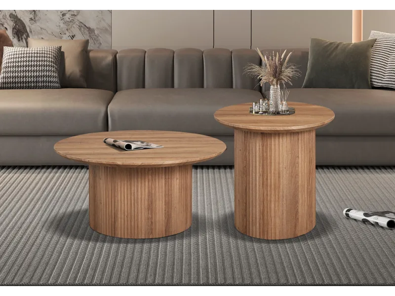Table basse contemporaine |Table basse avec 6 poufs encastrable, ve...