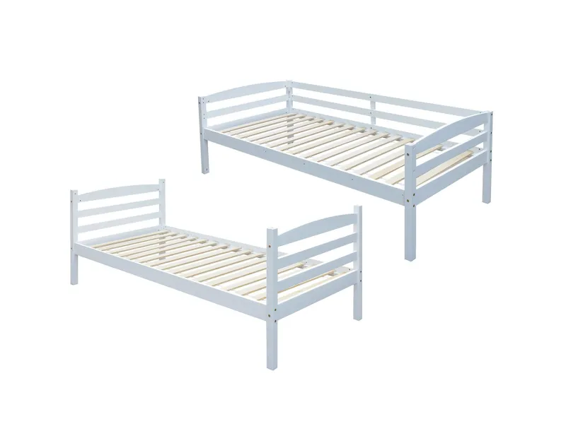 Lit superposé “Roy” 90x200 cm divisible – Pin massif blanc, solide et modulable