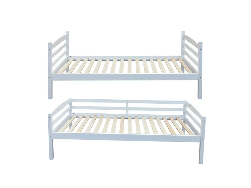 Lit superposé “Roy” 90x200 cm divisible – Pin massif blanc, solide et modulable