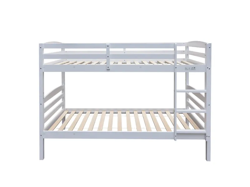 Lit superposé “Roy” 90x200 cm divisible – Pin massif blanc, solide et modulable