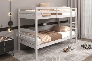 Lit superposé “Roy” 90x200 cm divisible – Pin massif blanc, solide et modulable