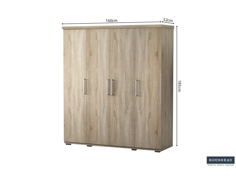 Armoire 'Mike' à 4 portes – Finition Sonoma