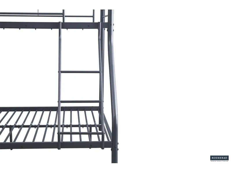 Lit superposé “Trio” métal 140/90x200 cm – Gris foncé, gain de place et solidité assurée