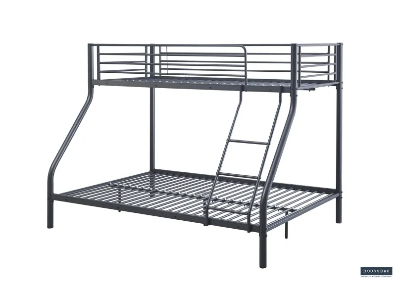 Lit superposé “Trio” métal 140/90x200 cm – Gris foncé, gain de place et solidité assurée