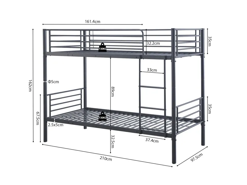 Lit superposé “Sammy” 90x200 cm divisible – Métal gris foncé, robuste et polyvalent