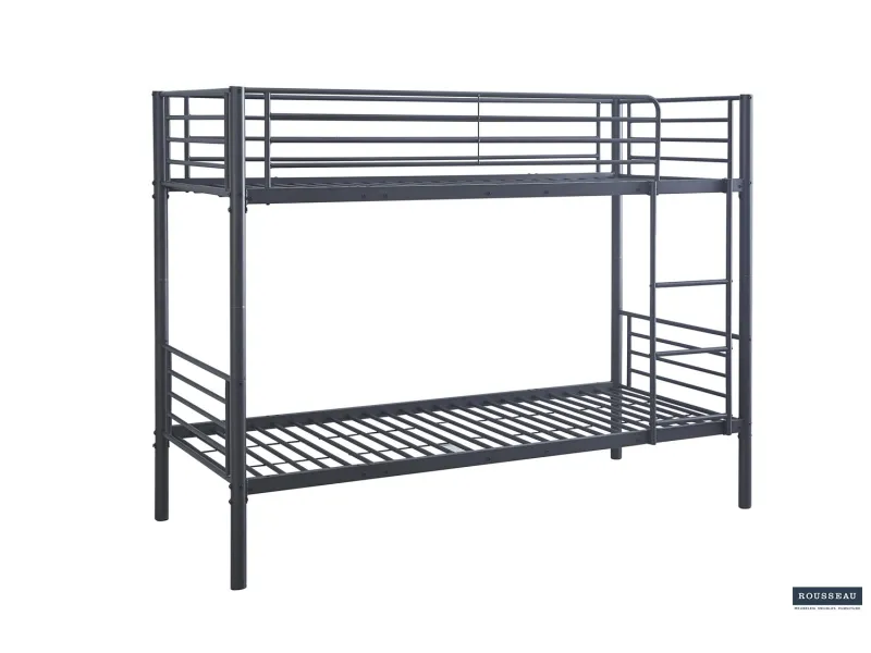 Lit superposé “Sammy” 90x200 cm divisible – Métal gris foncé, robuste et polyvalent