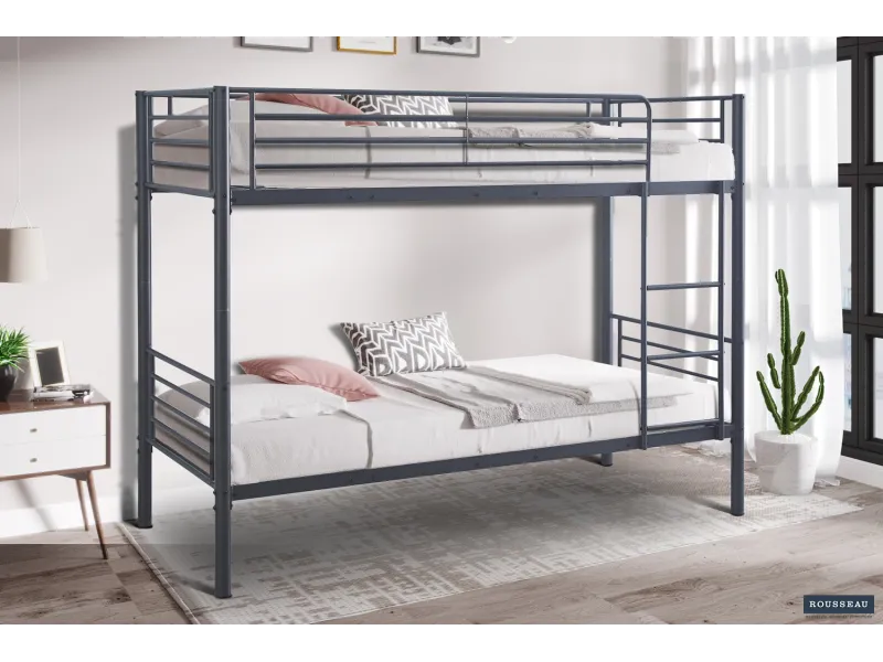 Lit superposé “Sammy” 90x200 cm divisible – Métal gris foncé, robuste et polyvalent
