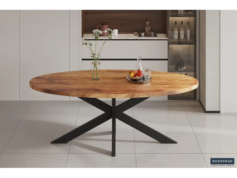 Table ovale 'Alexa' en bois de manguier - 200 cm, finition naturelle