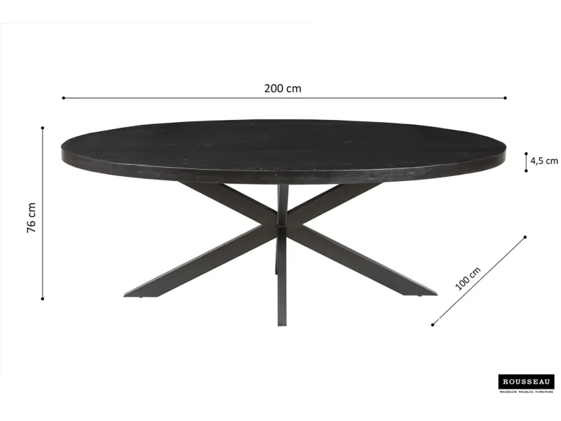 Table ovale 'Alexa' en bois de manguier noir - 200 cm, design moderne et audacieux