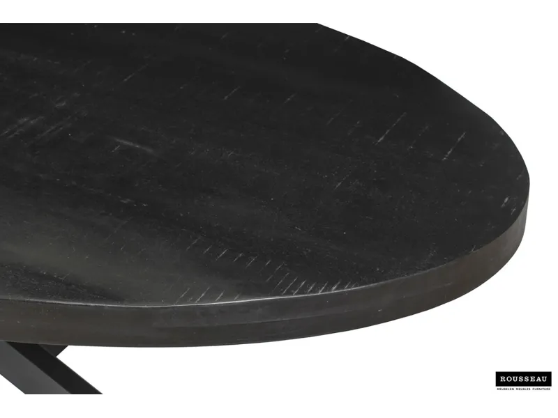 Table ovale 'Alexa' en bois de manguier noir - 200 cm, design moderne et audacieux