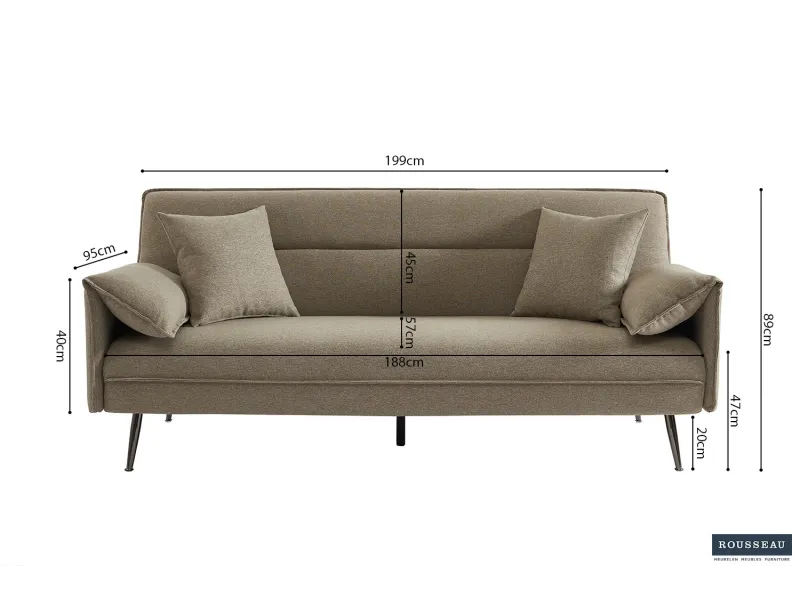 Canapé-Lit Style Scandinave avec Accoudoirs Fins - Élégance et Confort en Tissu Beige