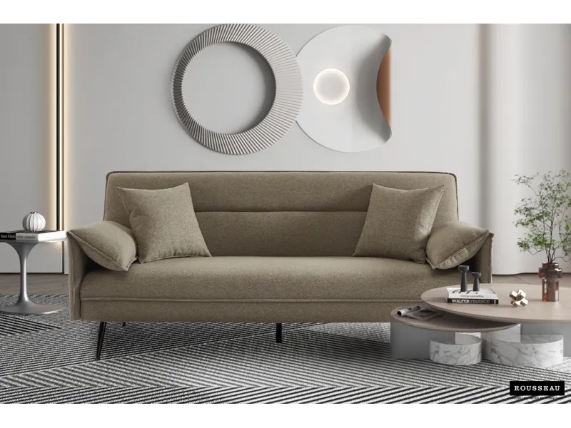 Canapé-Lit Style Scandinave avec Accoudoirs Fins - Élégance et Confort en Tissu Beige