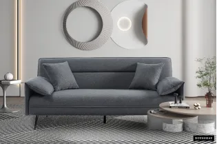 Canapé convertible coloris gris Style Scandinave avec Accoudoirs Fins - Élégance et Confort