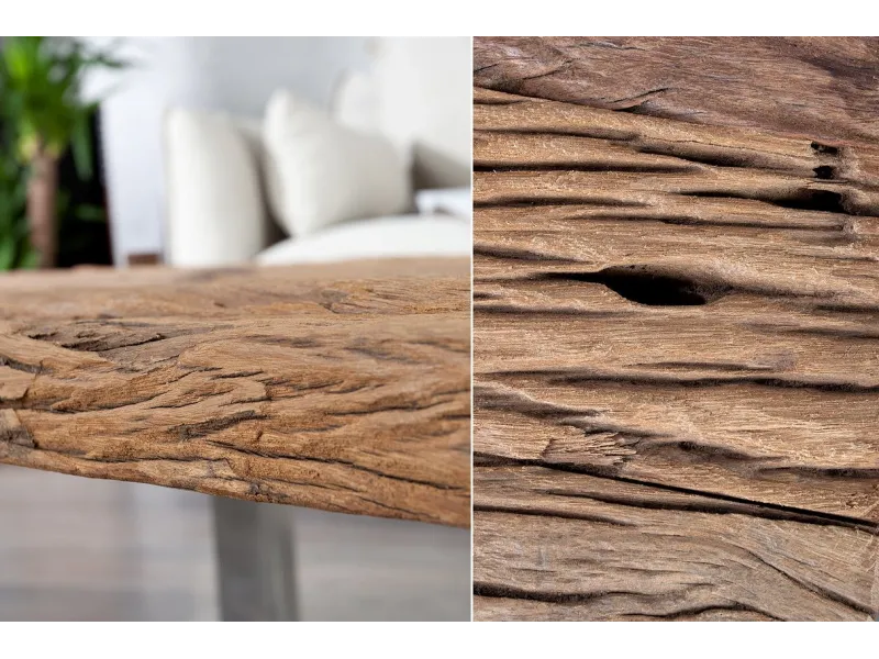 Table Basse en Bois Massif Recyclé au Style Rustique avec plateau en verre