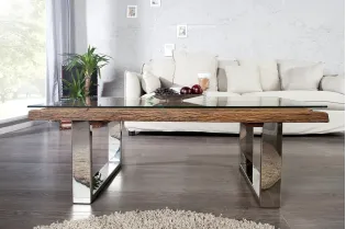 Table Basse en Bois Massif Recyclé au Style Rustique avec plateau en verre