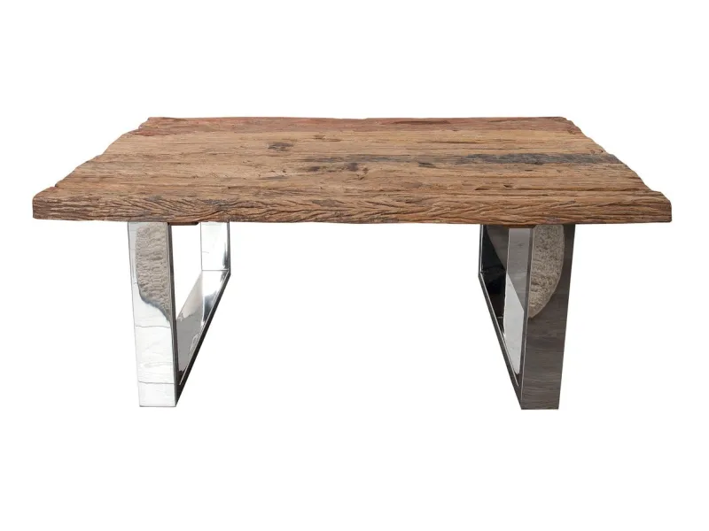 Table Basse en Bois Massif Recyclé au Style Rustique avec plateau en verre