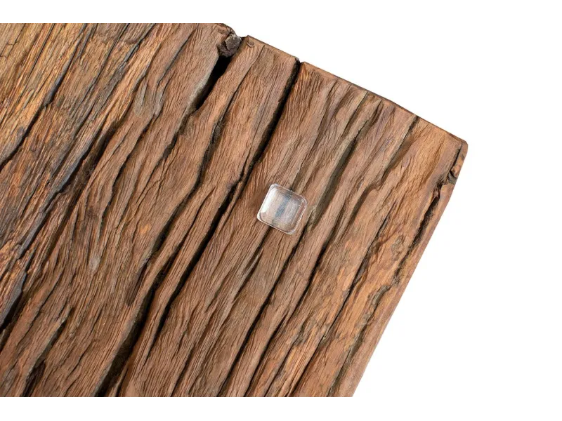 Table Basse en Bois Massif Recyclé au Style Rustique avec plateau en verre