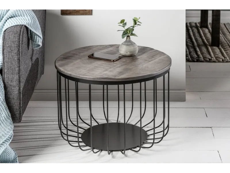 Table Basse ronde en Bois Massif de Manguier au Style Industriel