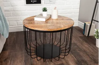 Table Basse ronde en Bois Massif de Manguier au Style Industriel