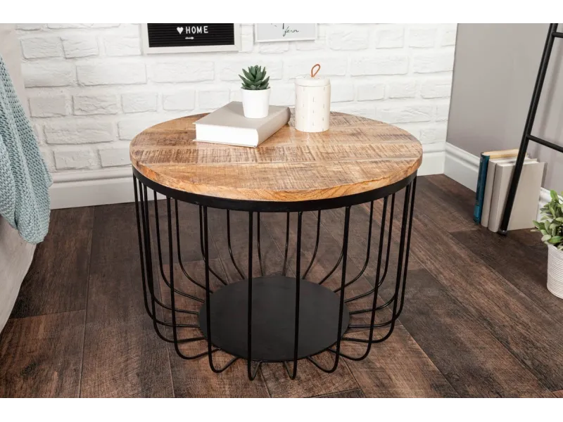 Table Basse ronde en Bois Massif de Manguier au Style Industriel