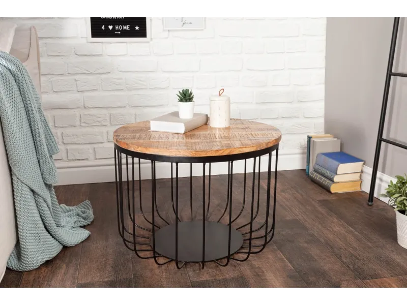 Table Basse ronde en Bois Massif de Manguier au Style Industriel