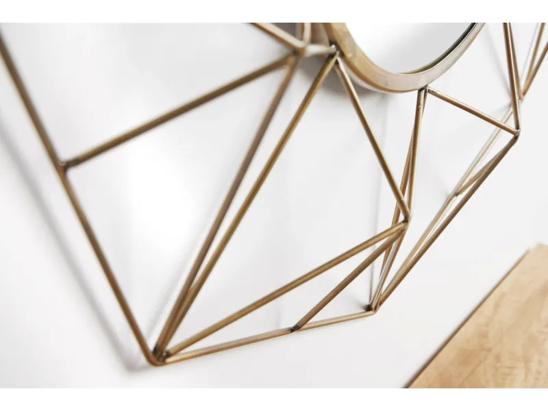 Miroir Rond avec Cadre Polygone en Fil de Laiton - Fabriqué à la Main - 90cm