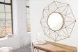 Miroir Rond avec Cadre Polygone en Fil de Laiton - Fabriqué à la Main - 90cm