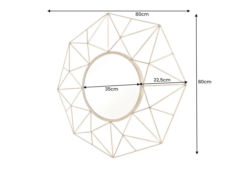 Miroir Rond avec Cadre Polygone en Fil de Laiton - Fabriqué à la Main - 80cm
