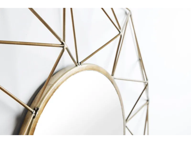 Miroir Rond avec Cadre Polygone en Fil de Laiton - Fabriqué à la Main - 80cm