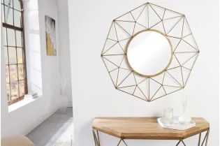Miroir Rond avec Cadre Polygone en Fil de Laiton - Fabriqué à la Main - 80cm 2