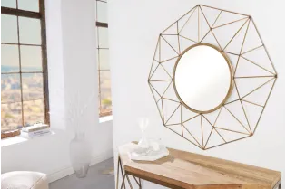 Miroir Rond avec Cadre Polygone en Fil de Laiton - Fabriqué à la Main - 80cm