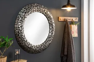 Miroir Rond avec Cadre Mosaïque de Pierre coloris argent - Fait Main