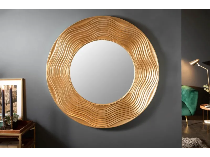 Miroir Rond avec Côté Ondulé - Ornement en Forme de Vagues