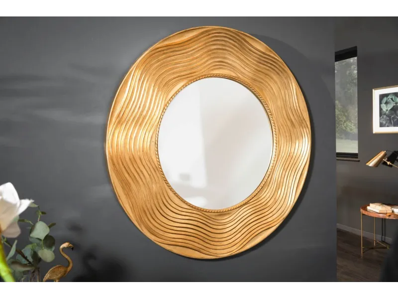 Miroir Rond avec Côté Ondulé - Ornement en Forme de Vagues