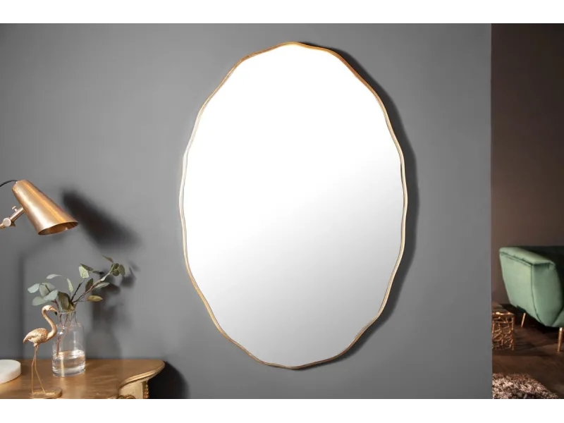 Miroir ovale avec Côté Ondulé - Bois Laqué
