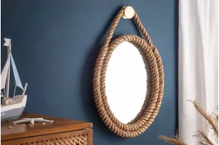 Miroir Mural Rond avec Cadre en Corde Naturelle