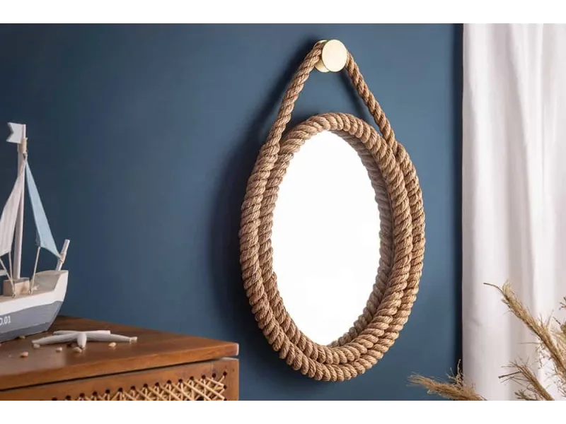 Miroir Mural Rond avec Cadre en Corde Naturelle
